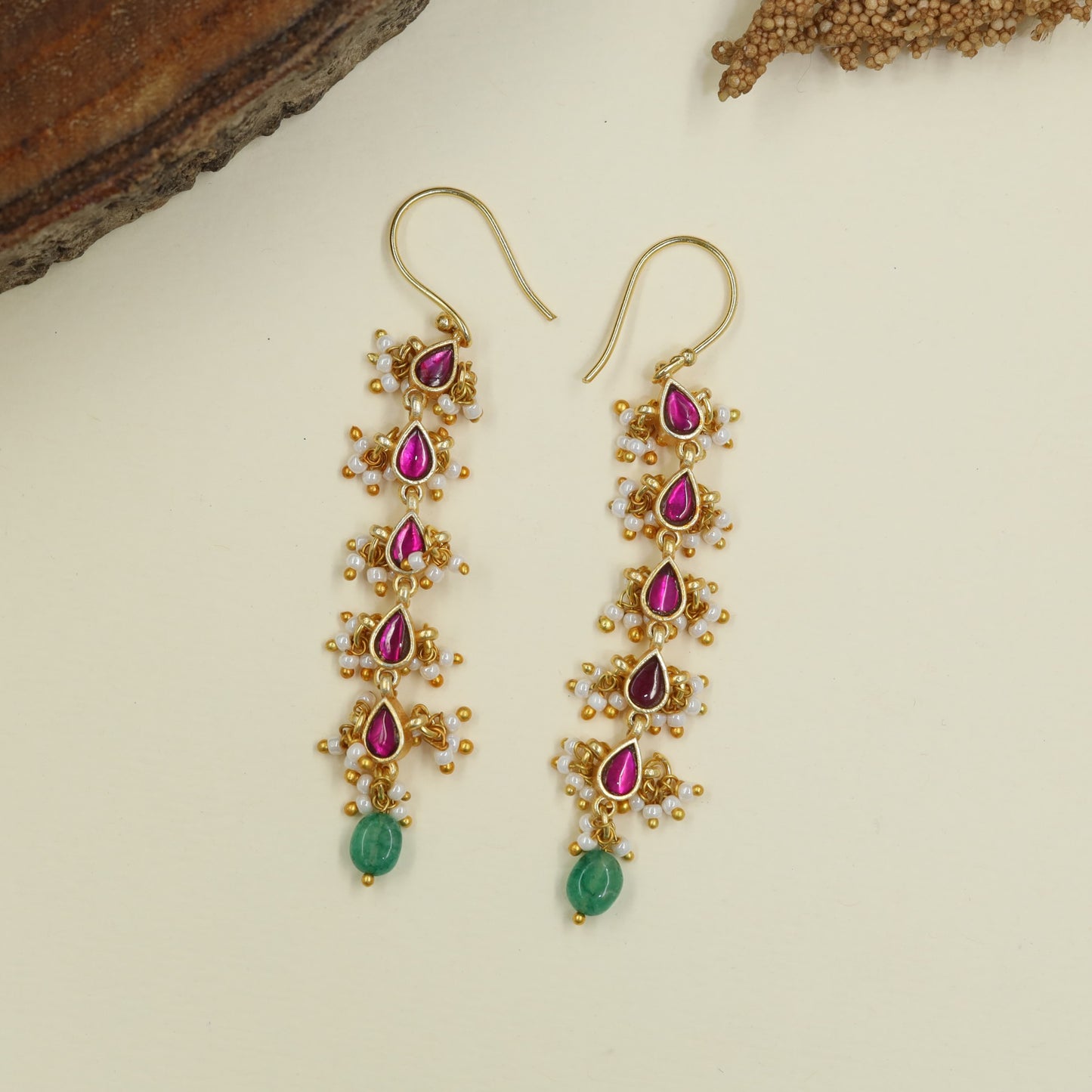 Traditional Jadau Long Hangings with Pearl Detailing