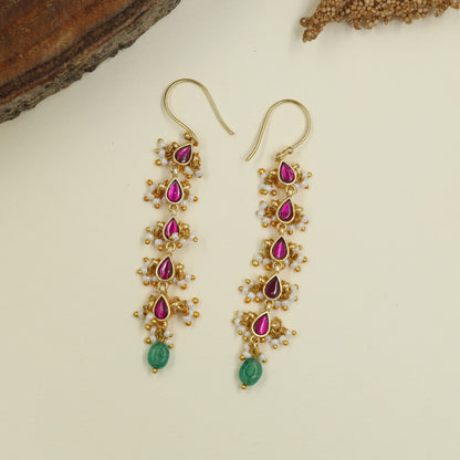 Traditional Jadau Long Hangings with Pearl Detailing
