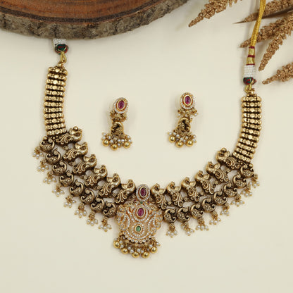 Grand Antique Necklace with Traditional Peacock Border