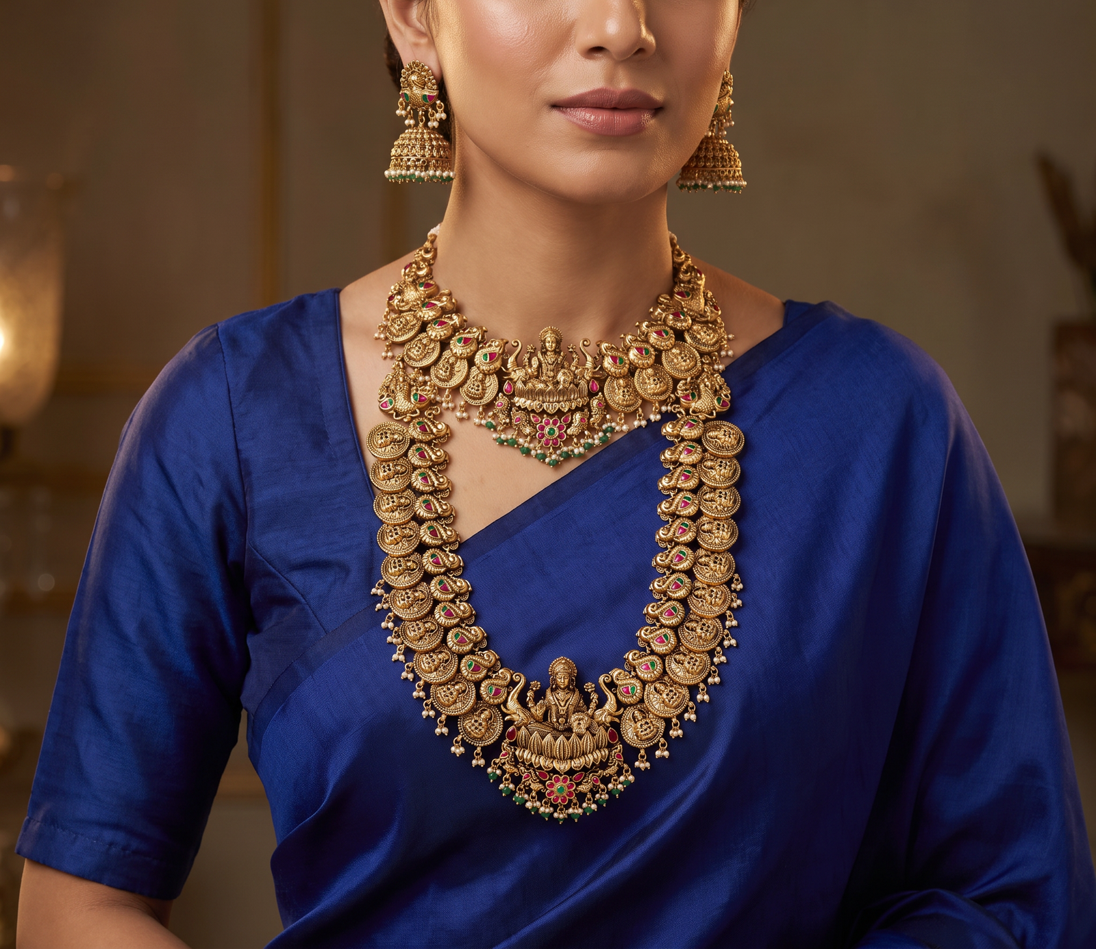 Premium Temple Antique Combo Set with Lakshmi Lotus Heritage Design