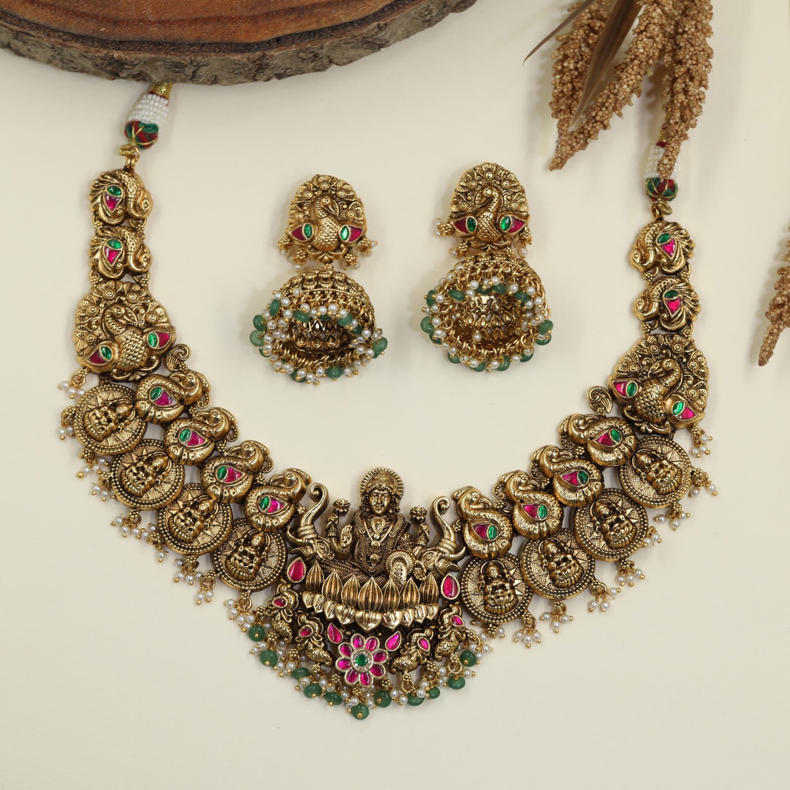 Temple Ceremony Antique Necklace with Intricate Peacock Composition