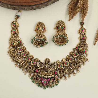 Temple Ceremony Antique Necklace with Intricate Peacock Composition