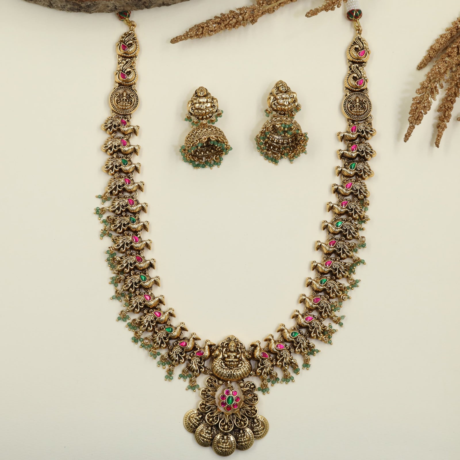 Cultural Classic Antique Long Haara with Traditional Temple Artistry