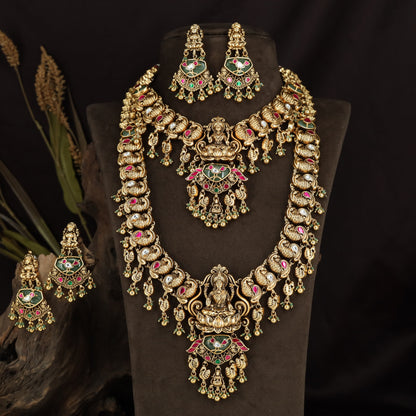 Heritage Peacock Link Antique Combo Set with Temple Craftsmanship