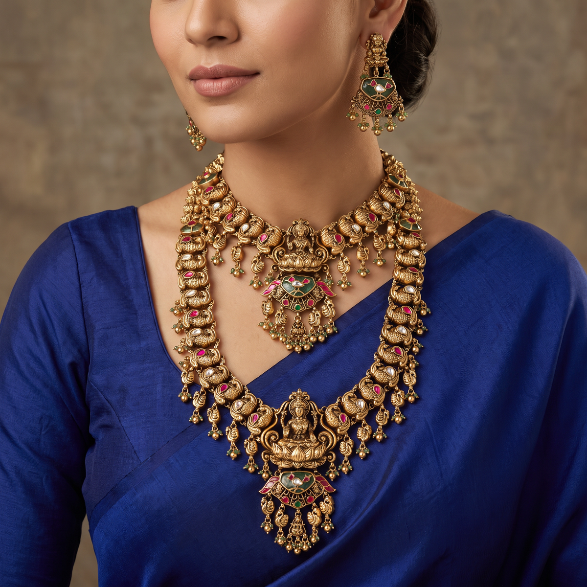 Heritage Peacock Link Antique Combo Set with Lakshmi Pendants