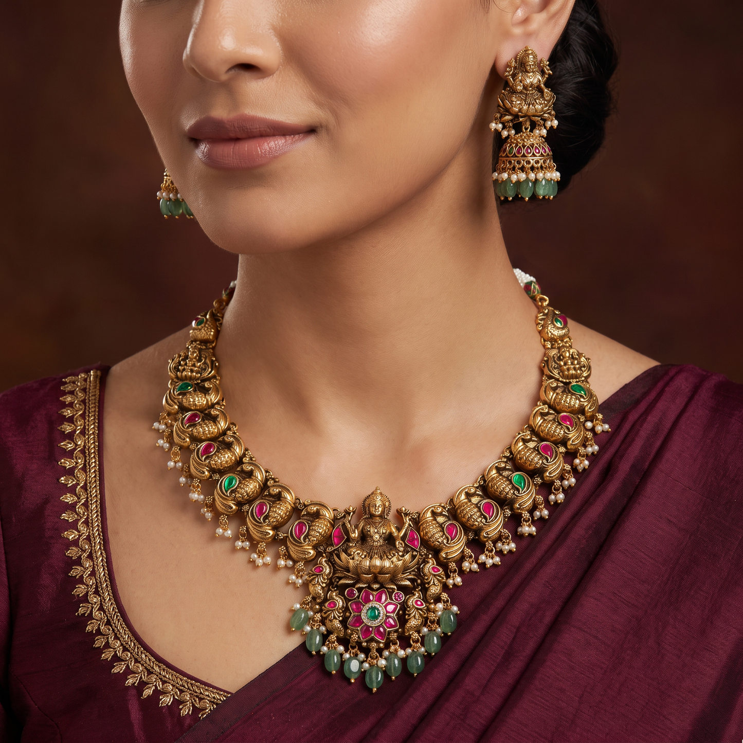 Imperial Craft Antique Necklace with Devotional Lakshmi Design
