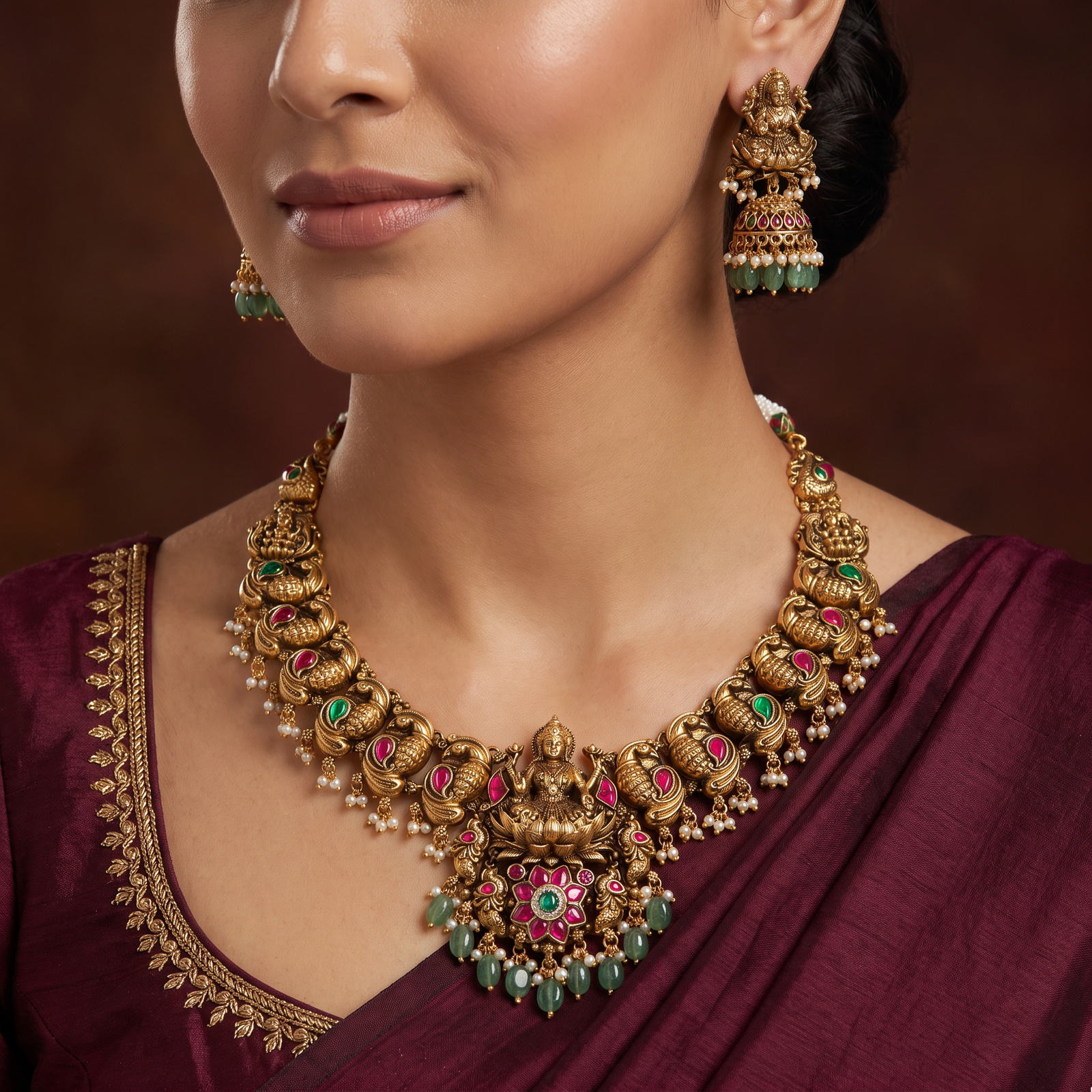 Imperial Craft Antique Necklace with Devotional Lakshmi Design