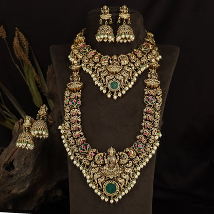 Peacock Lakshmi Antique Combo Set with Pearl Fringe