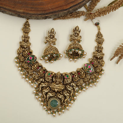 Masterpiece Collection Antique Necklace with Devotional Lakshmi Design