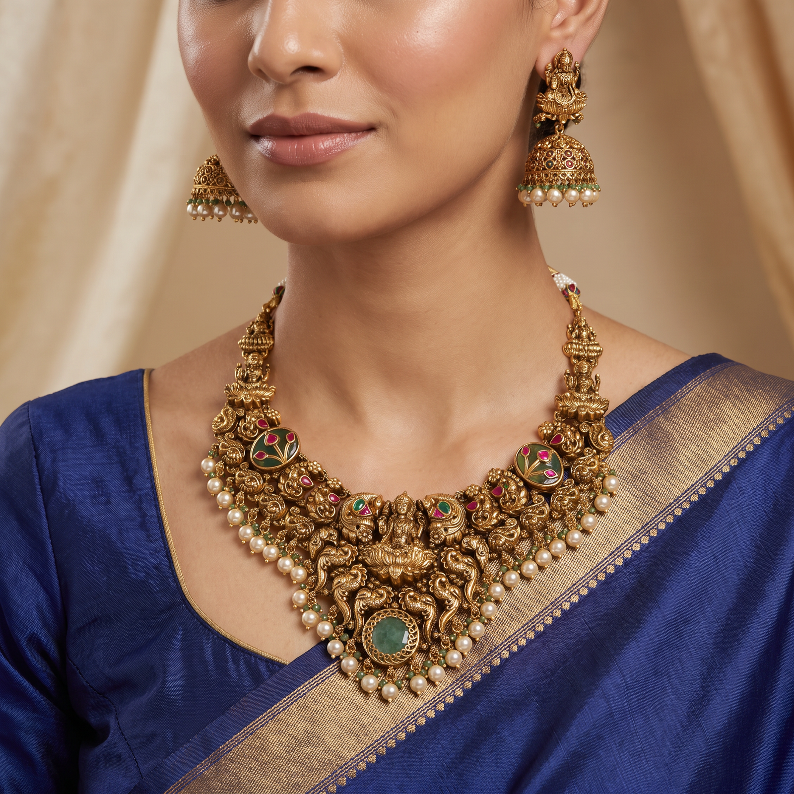 Masterpiece Collection Antique Necklace with Devotional Lakshmi Design
