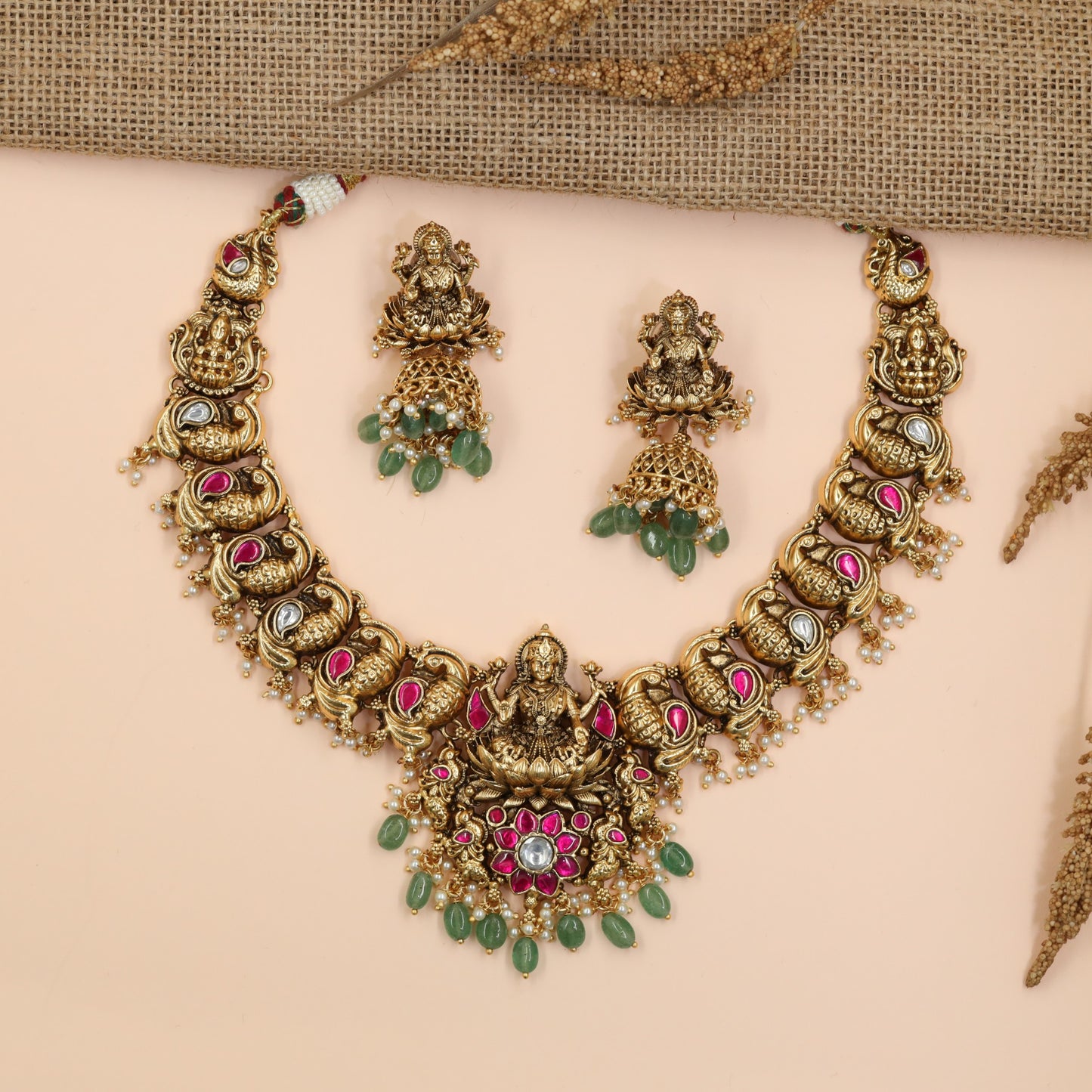 Signature Heritage Necklace Designed with Lakshmi Centrepiece and Ornamental Paisley Links
