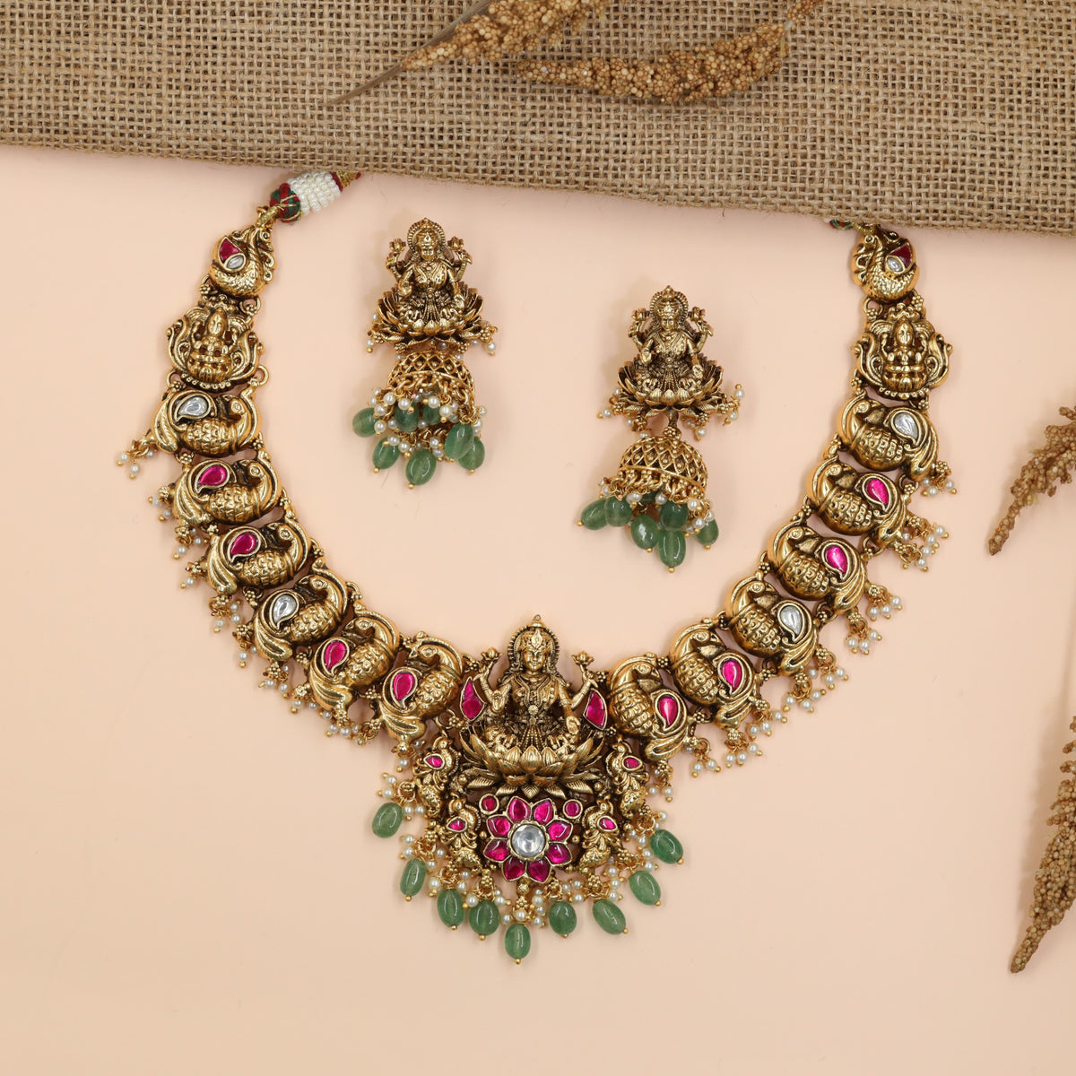 Lakshmi Antique Necklace Set with Ornamental Paisley Links