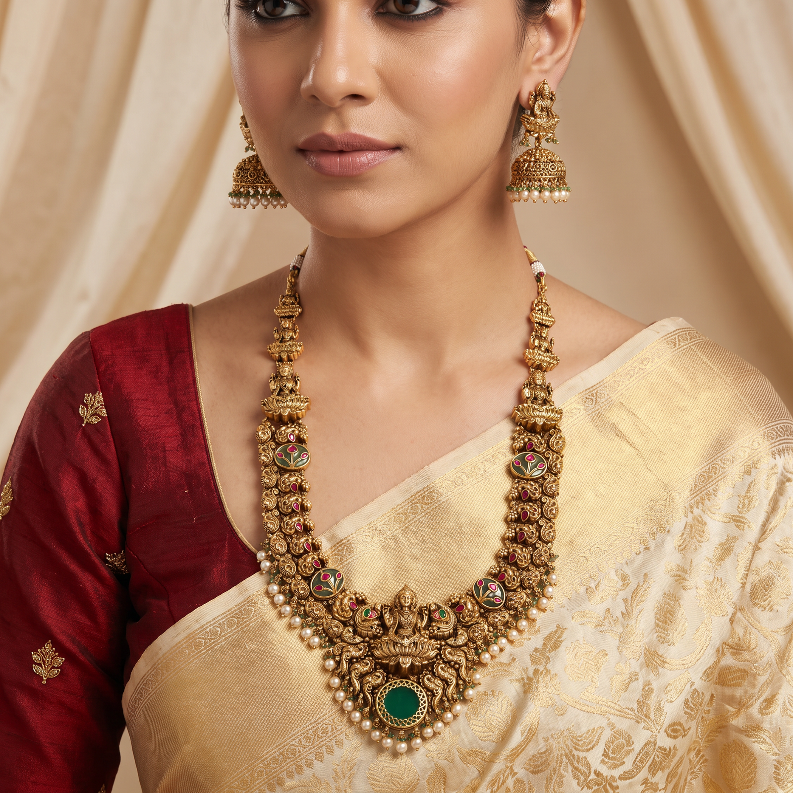 Prestige Series Antique Long Haara with Handcrafted Peacock Design