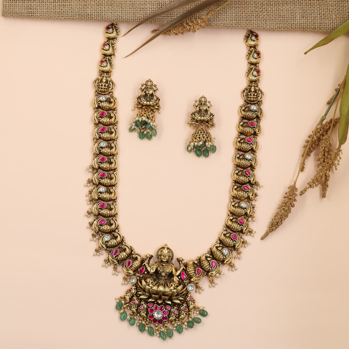 Lakshmi Antique Long Haara Set with Paisley Detailing
