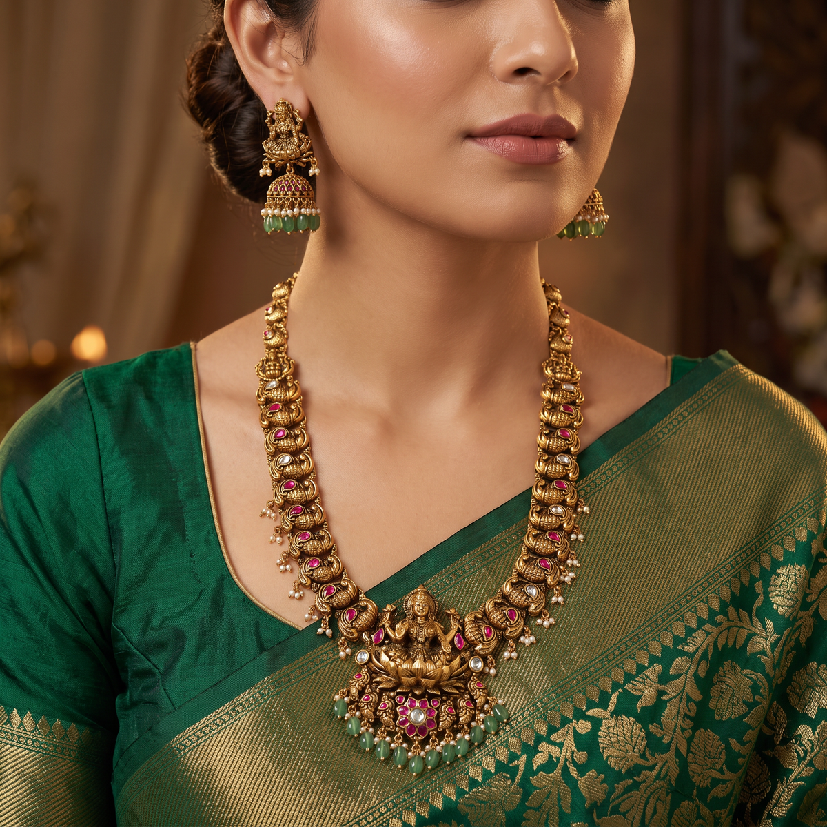 Lakshmi Antique Long Haara Set with Paisley Detailing