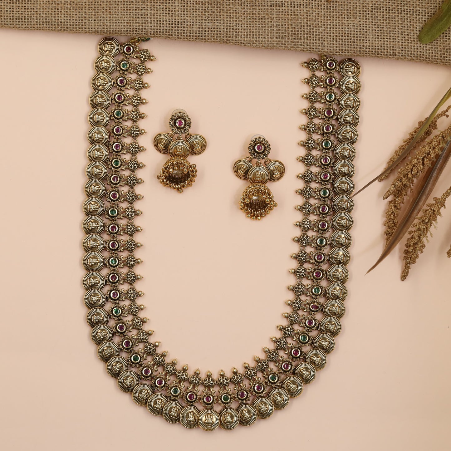 Premium Antique Long Haara with Lakshmi Coin Border and Intricate Openwork Detailing