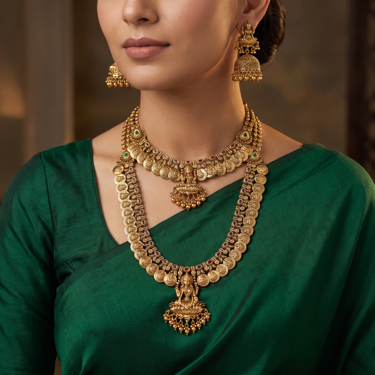 Coin Link Antique Combo Set with Lakshmi Temple Pendant