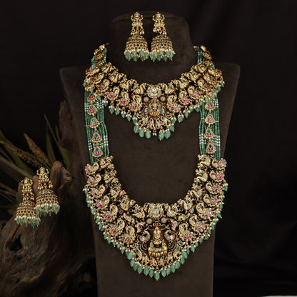 Multi-Strand Peacock Lakshmi Antique Combo Set