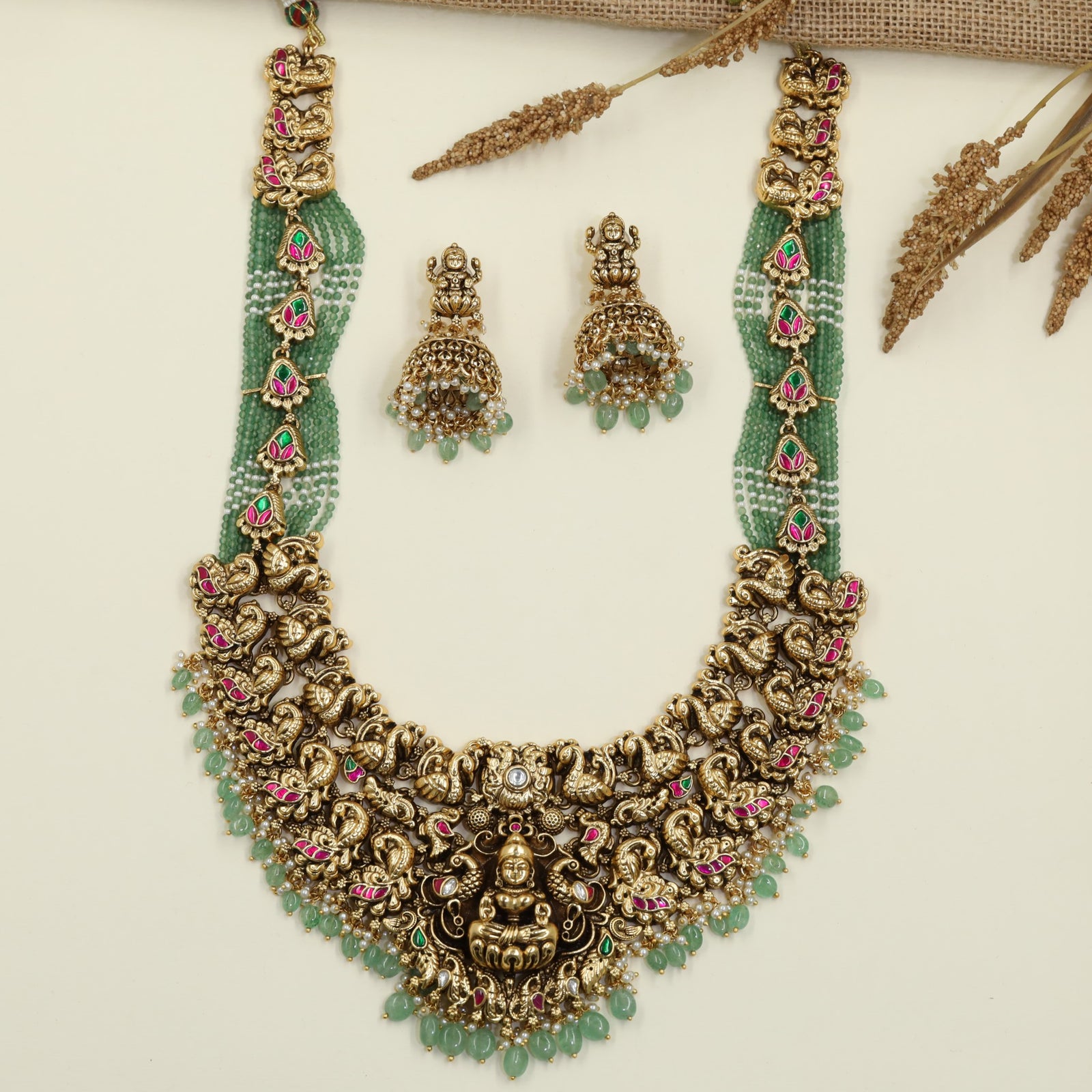 Masterpiece Collection Antique Long Haara with Lakshmi and Peacock Craftsmanship