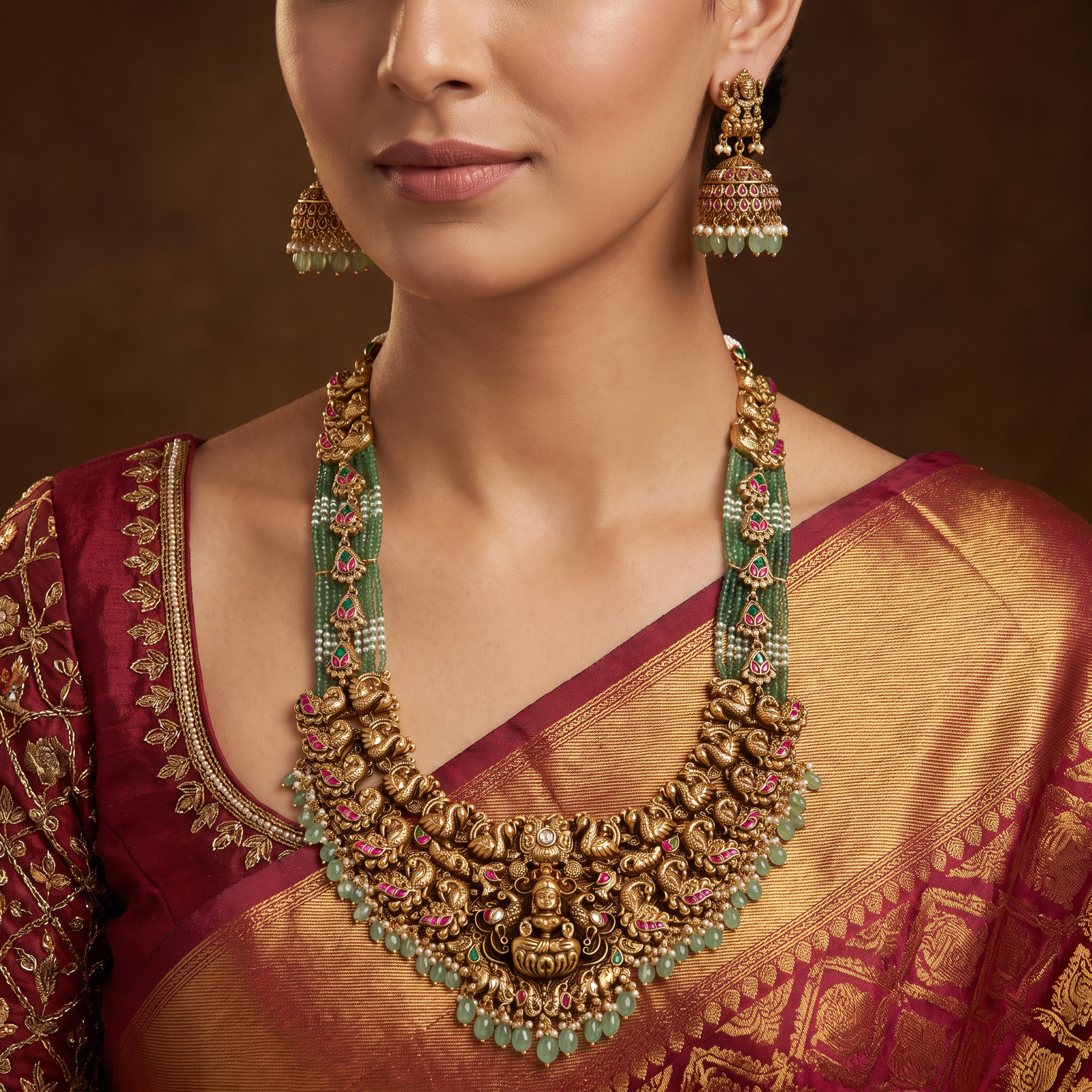 Masterpiece Collection Antique Long Haara with Lakshmi and Peacock Craftsmanship