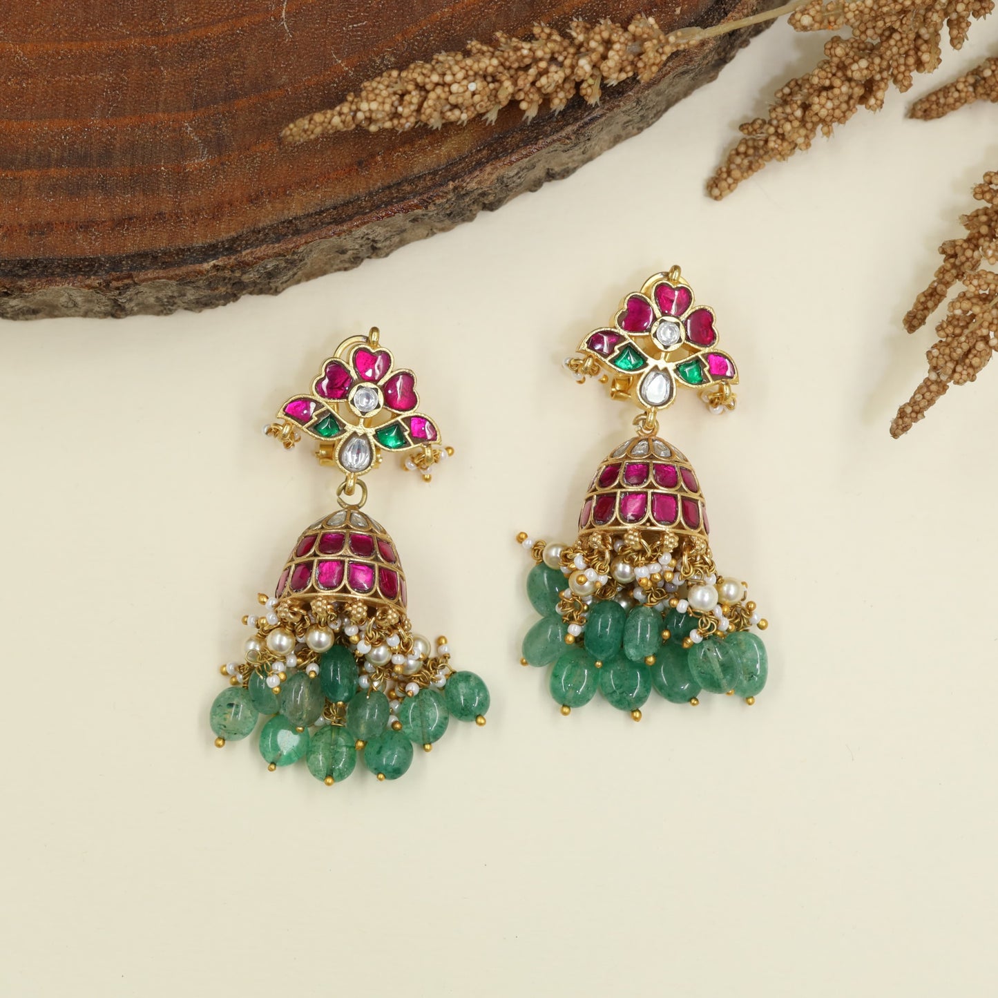 Classic Jadau Jumka with Elegant Pearl Tassel Finish