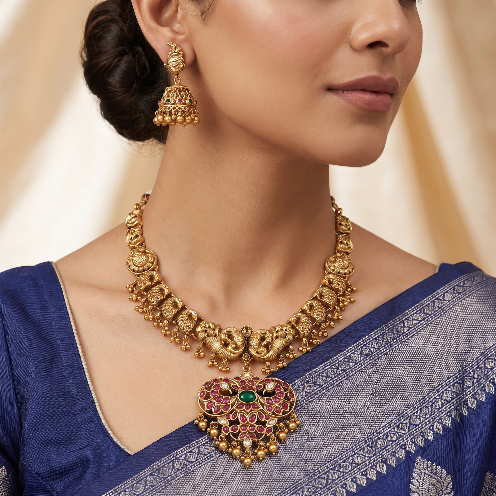 Regal Antique Necklace Featuring Peacock Statement Pendant