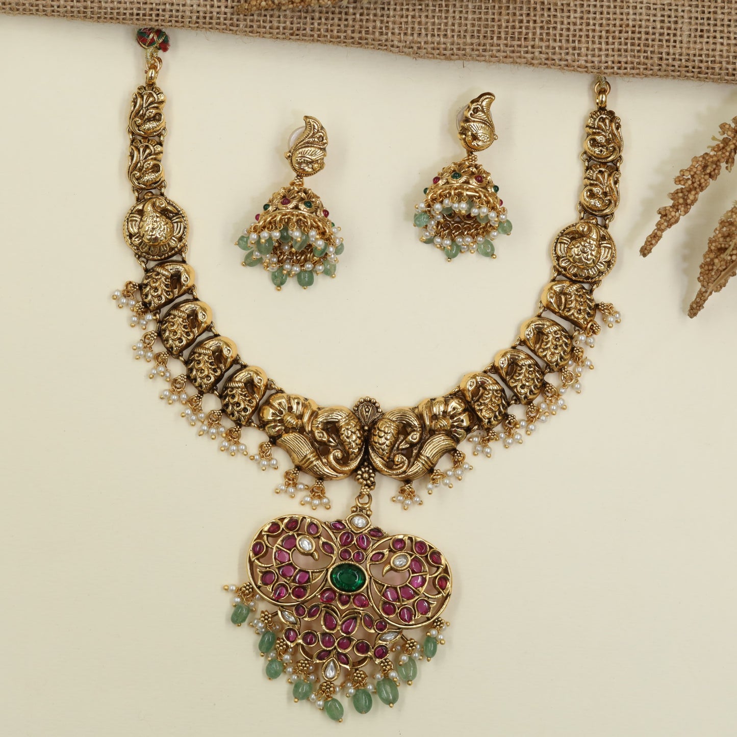 Regal Antique Necklace Featuring Peacock Statement Pendant