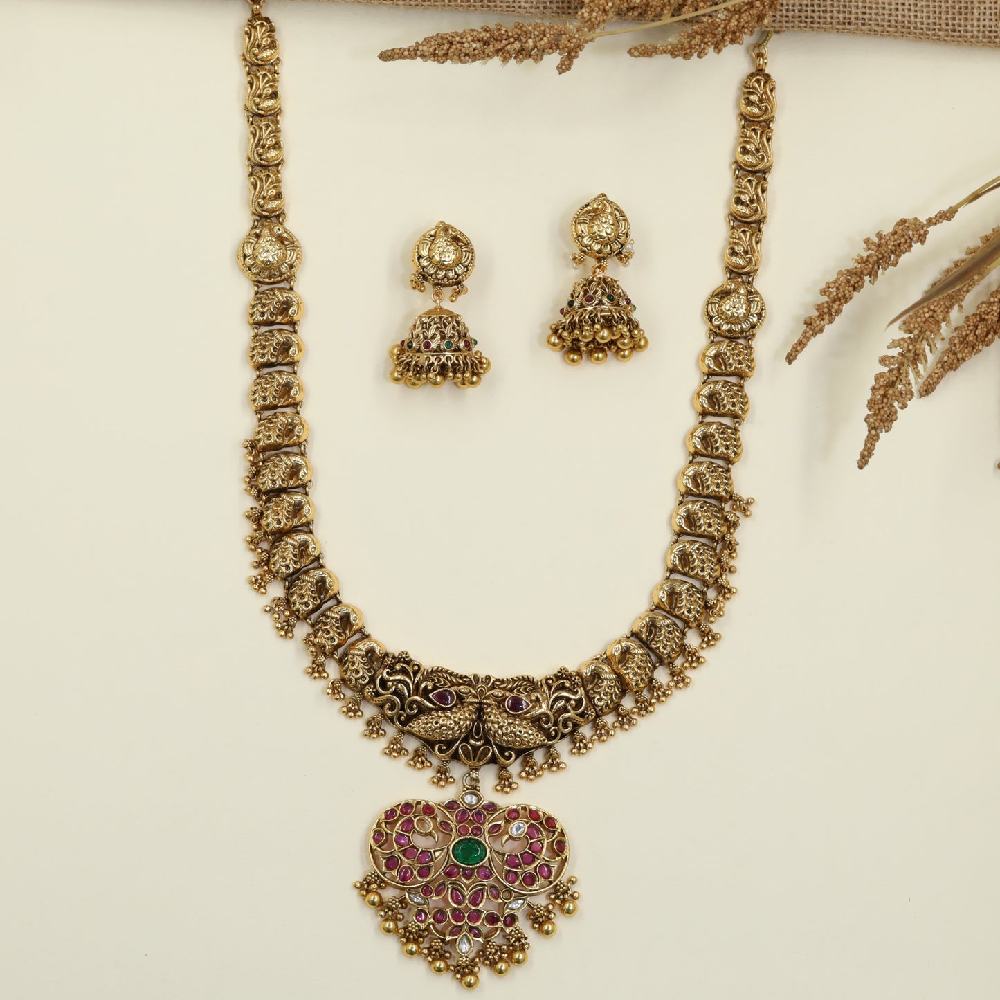 Royal Antique Long Haara with Artisan Peacock Detailing