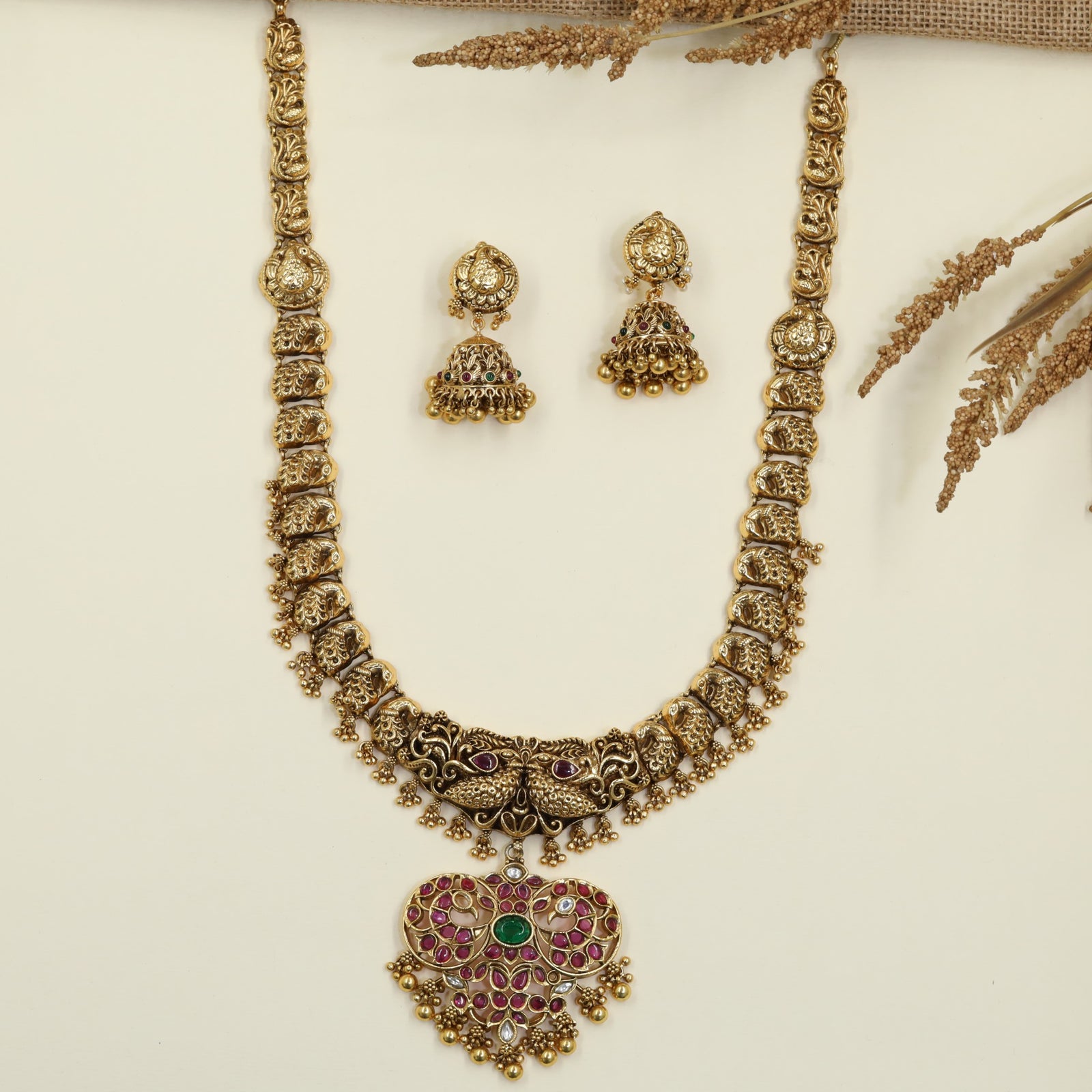 Royal Antique Long Haara with Artisan Peacock Detailing