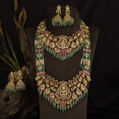 Multi-Strand Antique Combo Set with Lakshmi Temple Pendants