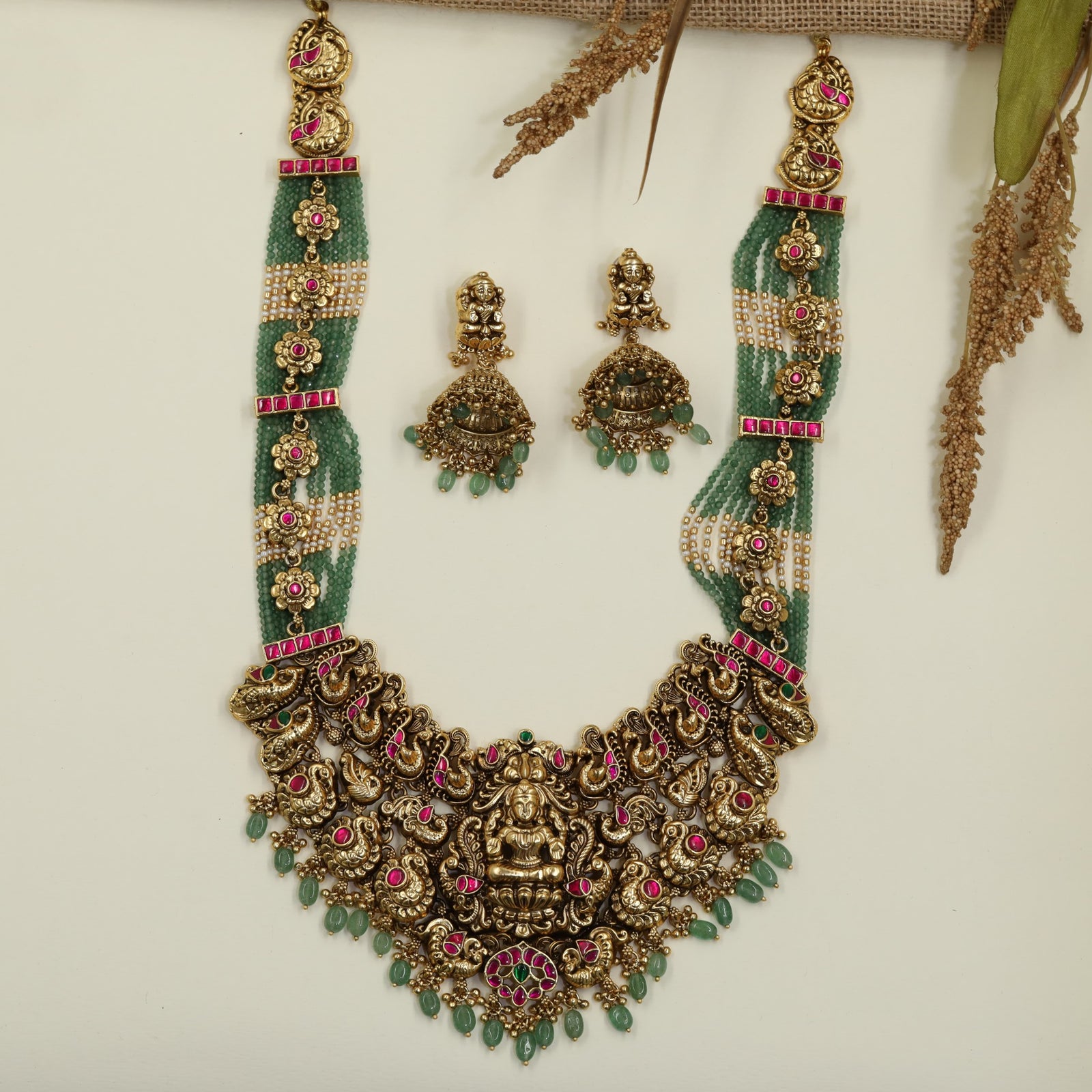 Traditional Antique Temple Long Haara with Timeless Peacock Heritage Appeal