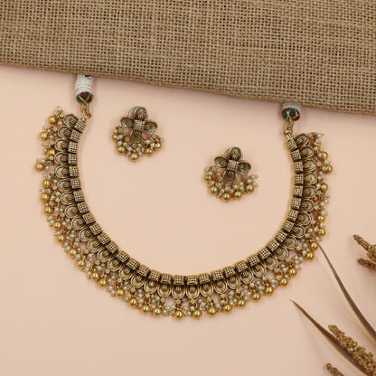 Antique Crescent Link Necklace Set with Heritage Craftsmanship
