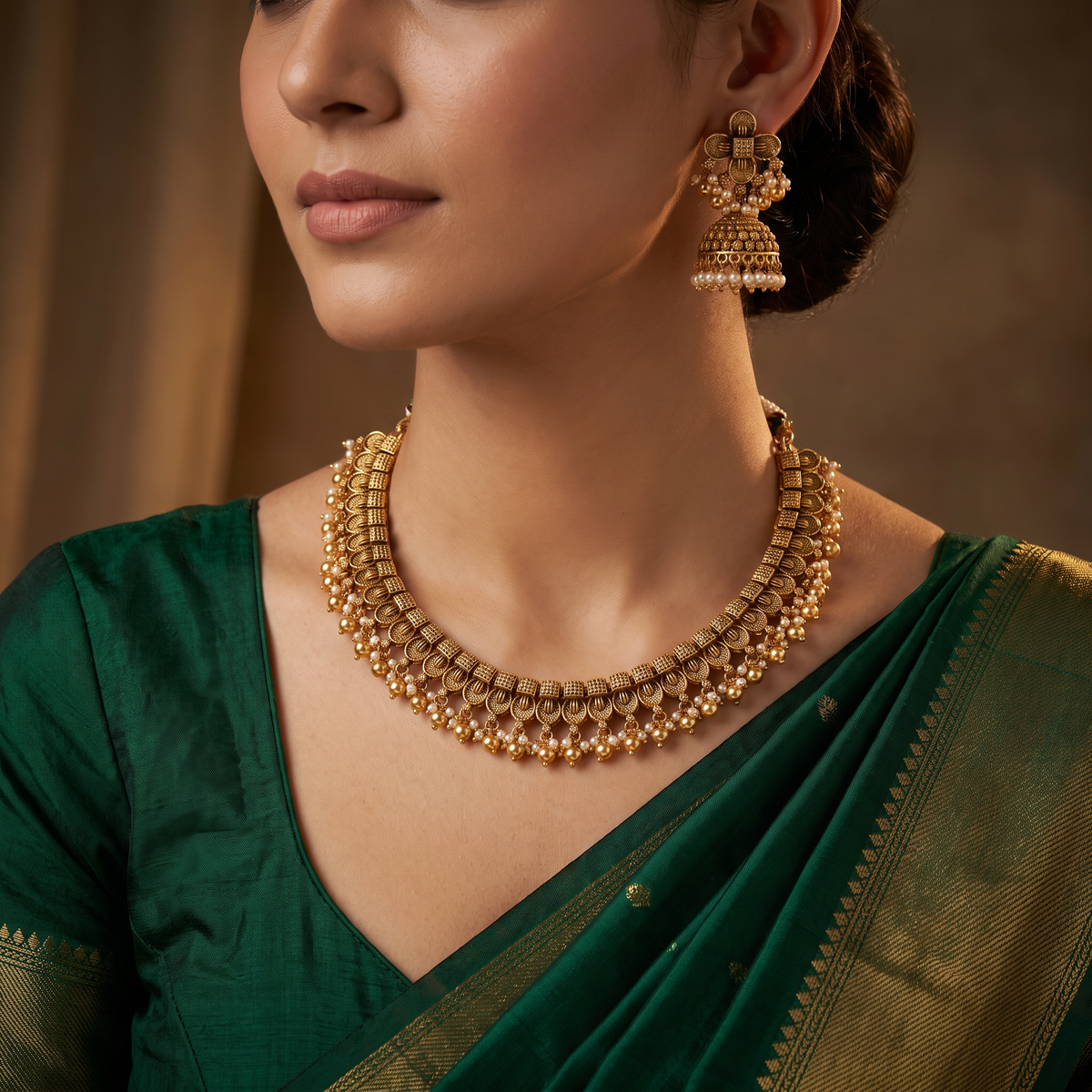 Antique Crescent Link Necklace Set with Heritage Craftsmanship