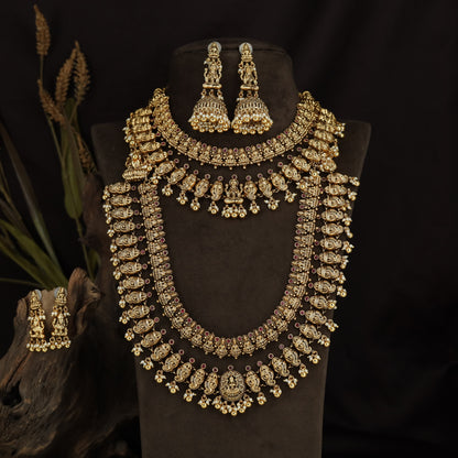 Temple Bell Link Antique Combo Set with Lakshmi Pendants