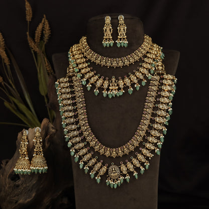 Temple Bell Link Antique Combo Set with Lakshmi Pendants