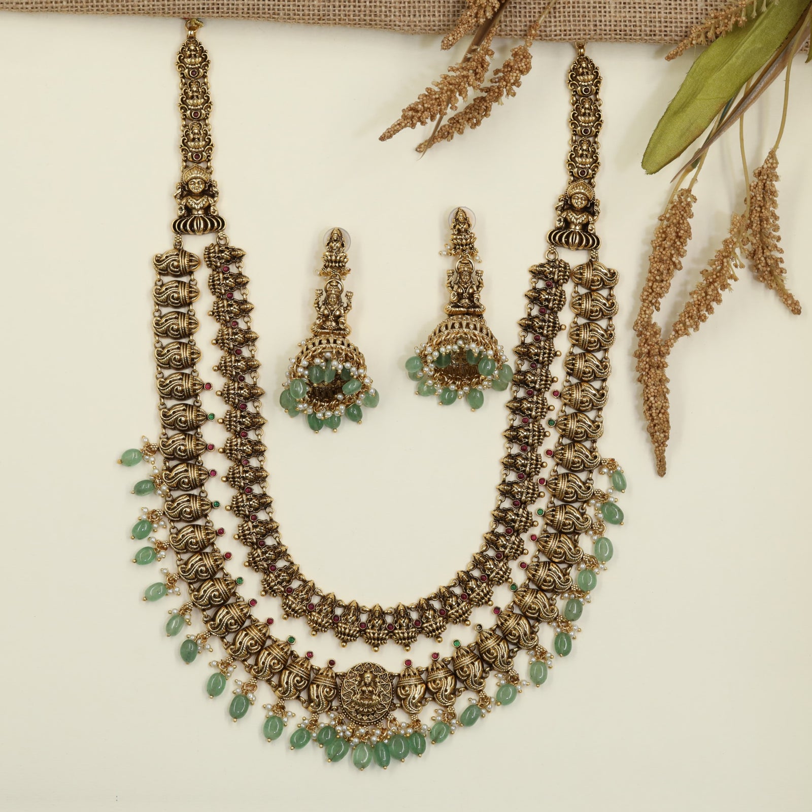 Regal Antique Long Haara Featuring Lakshmi Temple Centerpiece