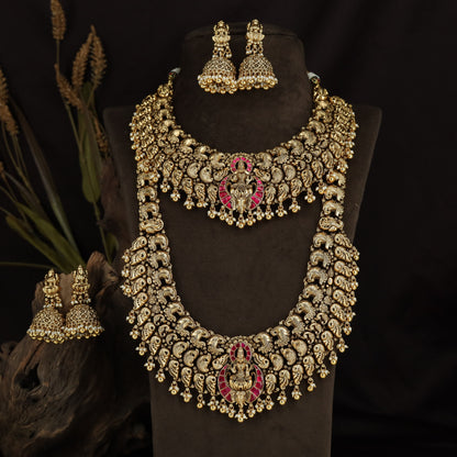 Peacock Link Antique Combo Set with Lakshmi Temple Pendants