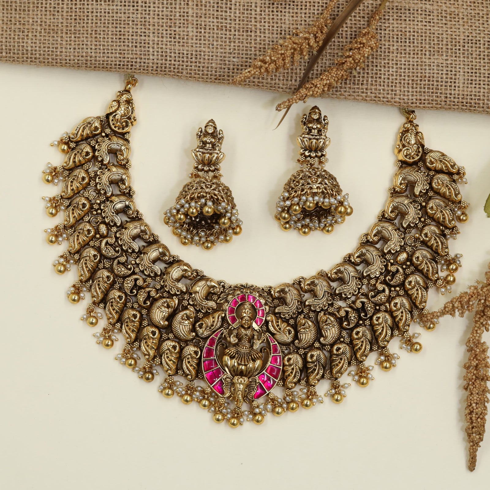 Couture Antique Lakshmi Necklace with Traditional Heritage Appeal