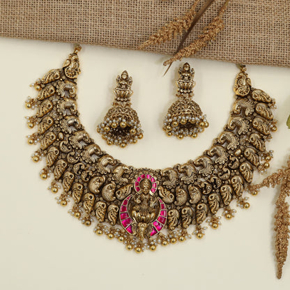 Couture Antique Lakshmi Necklace with Traditional Heritage Appeal