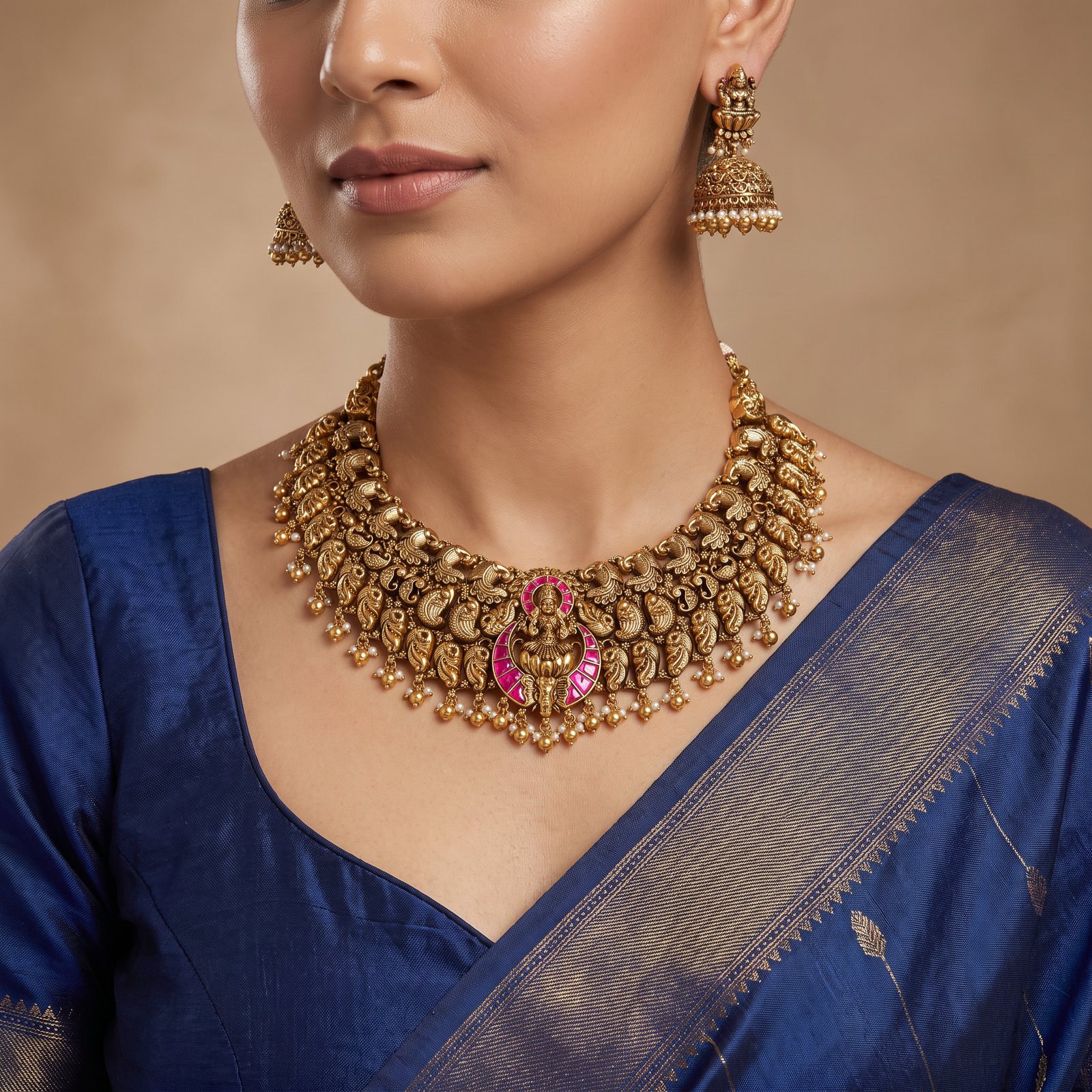 Couture Antique Lakshmi Necklace with Traditional Heritage Appeal