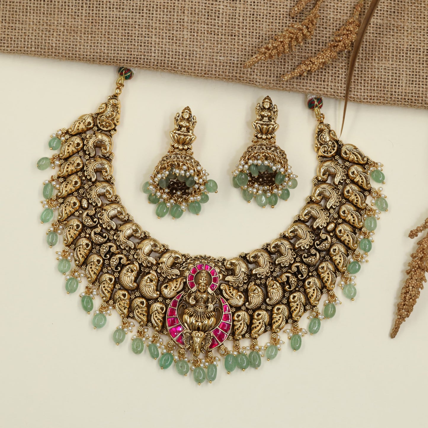 Couture Antique Lakshmi Necklace with Traditional Heritage Appeal