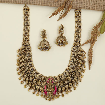 Grand Antique Temple Long Haara with Intricate Peacock Links