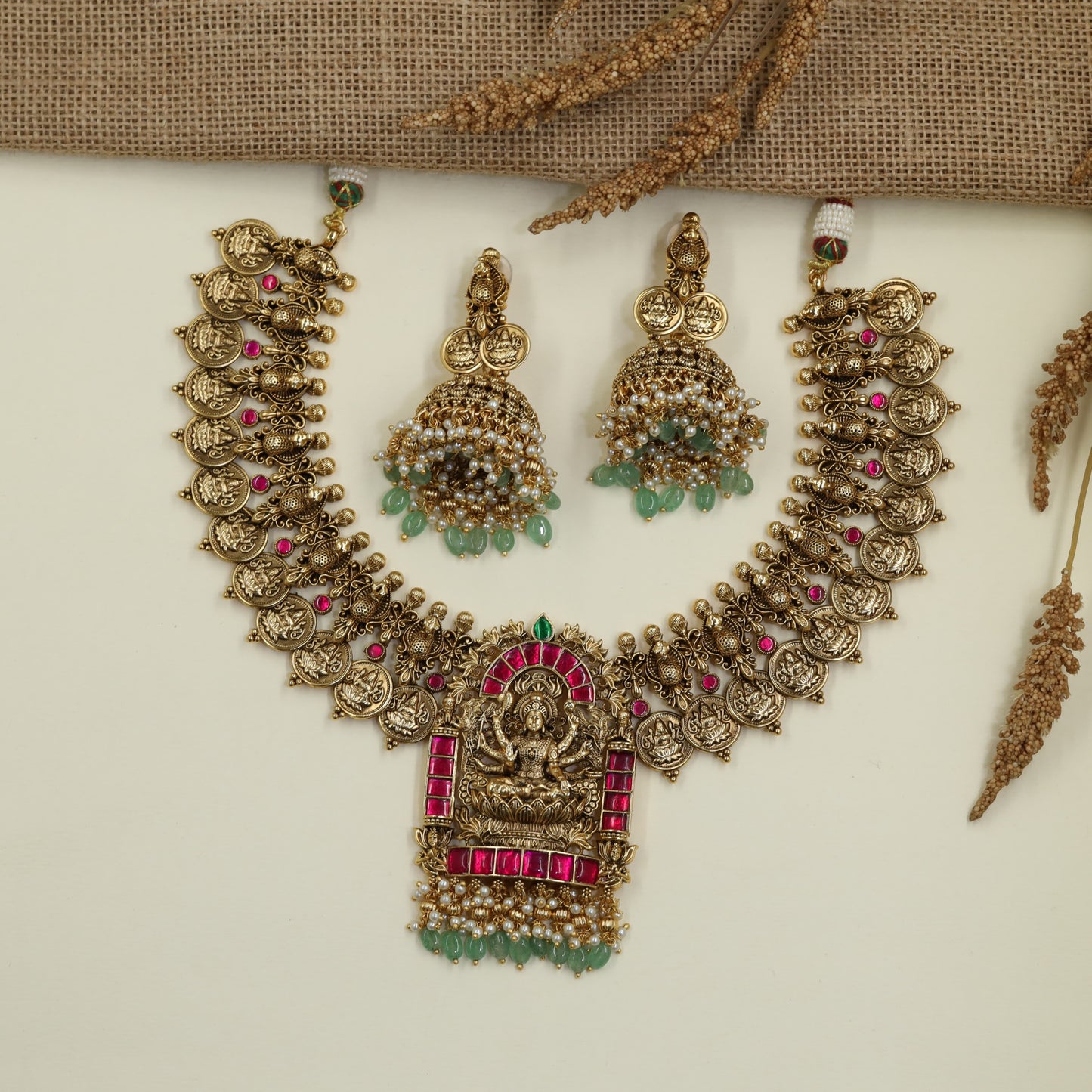 Regal Antique Necklace with Temple Lakshmi Artistry