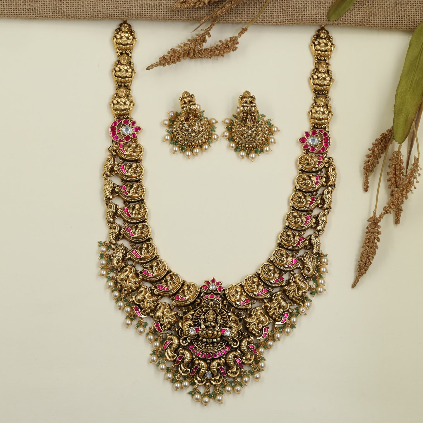 Royal Antique Long Haara with Temple Lakshmi Heritage Design