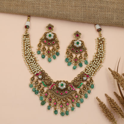 Antique Multi-Strand Necklace Set with Floral Centrepiece