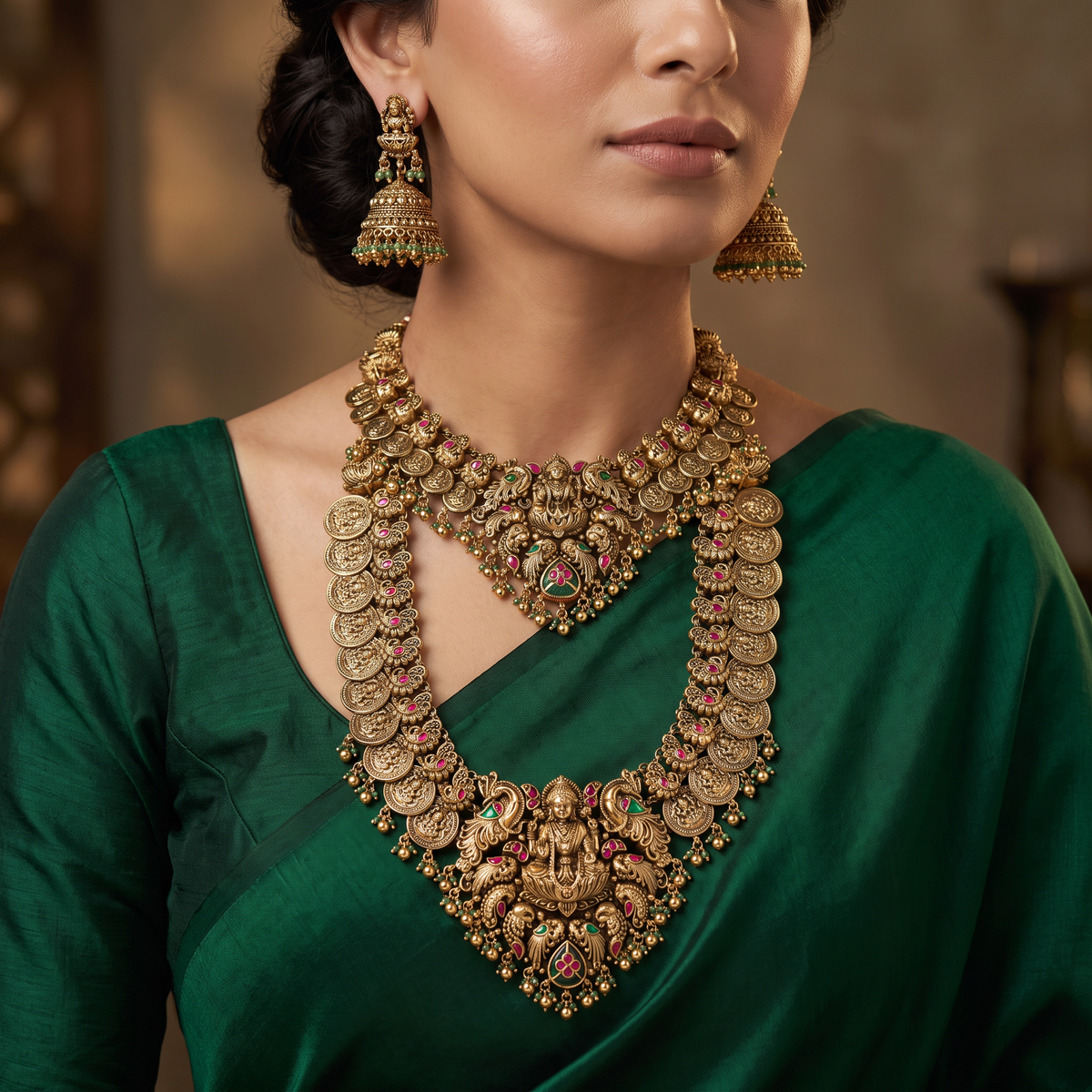 Lakshmi Antique Combo Set with Elephant Coin Links