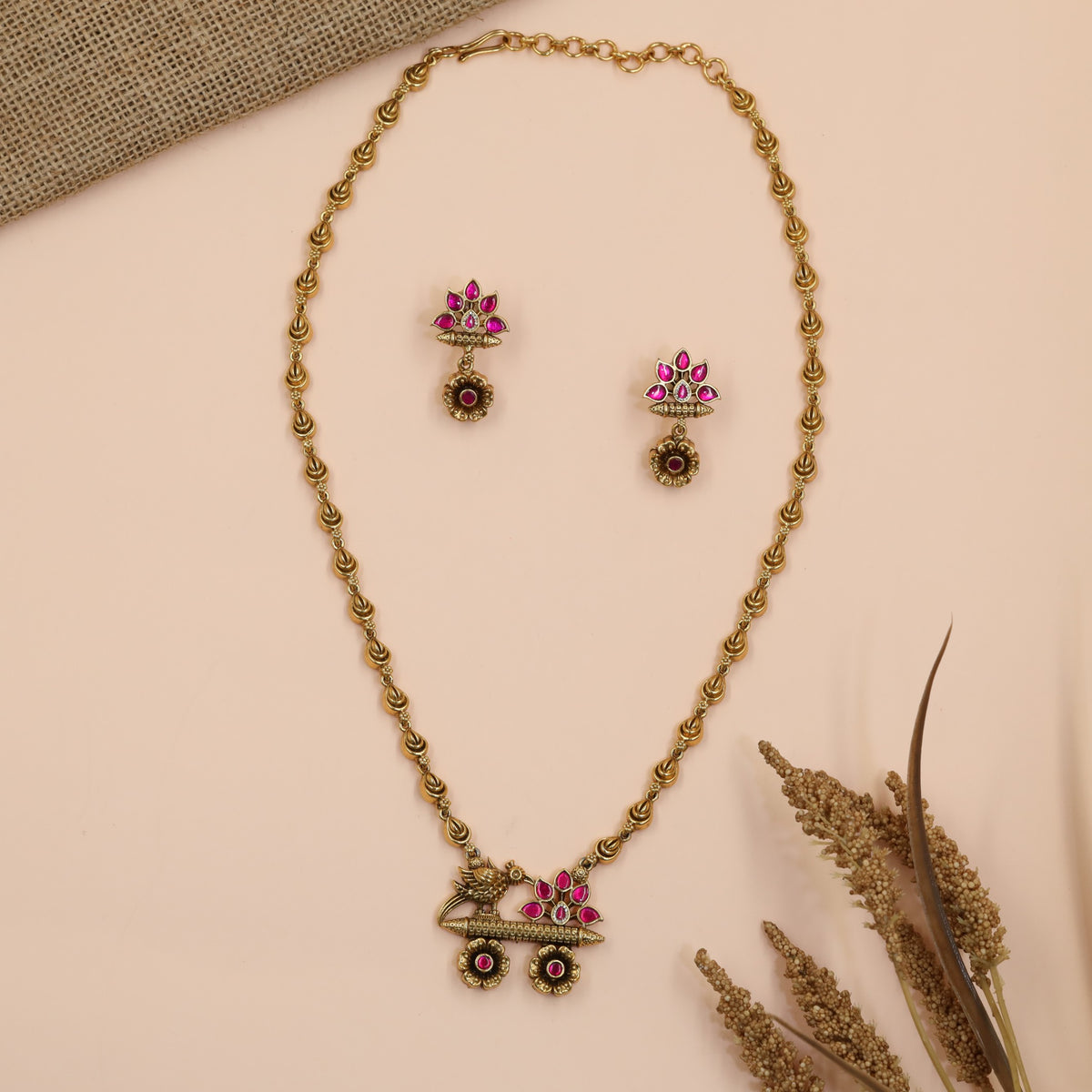 Antique Parrot Chain Set with Floral Centre Pendant