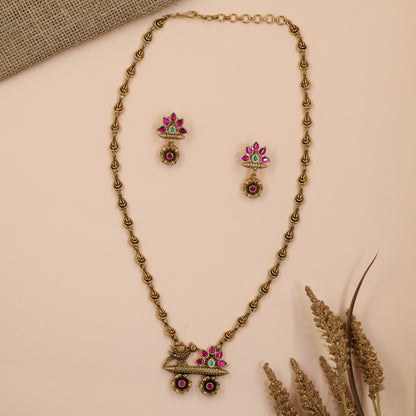 Antique Parrot Chain Set with Floral Centre Pendant