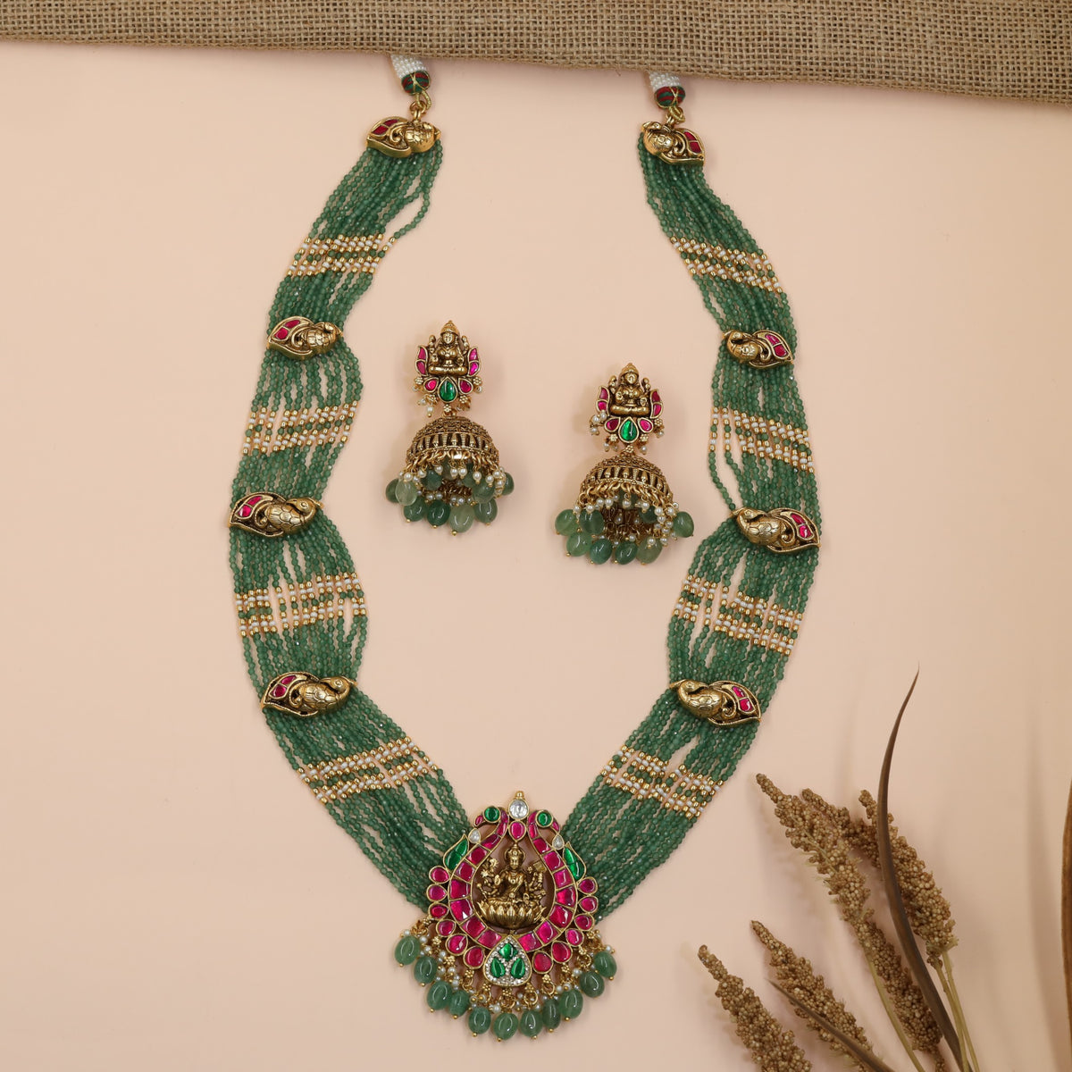 Antique Beads Long Haara Set with Lakshmi Pendant