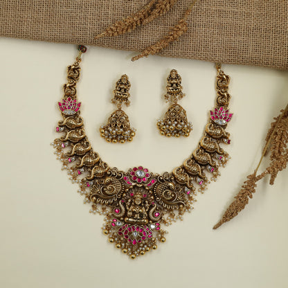 Premium Antique Lakshmi Necklace Set with Temple Craftsmanship